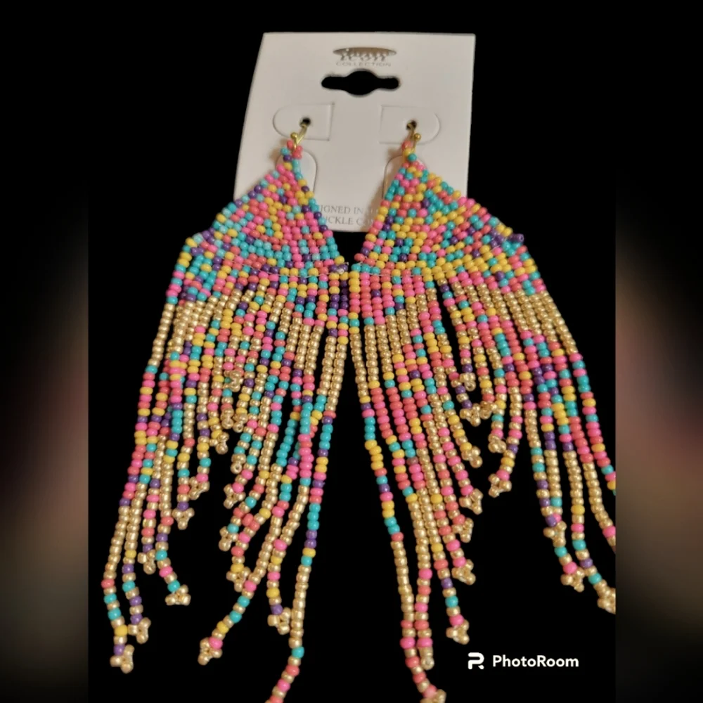 Beaded Fringe Earrings - Picture 1 of 2